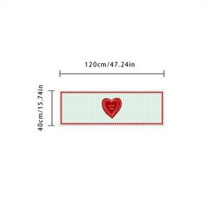 TEMU 1개 현대적 미끄럼 방지 세탁 가능 롱 스트립 매트 - 푸른 체크무늬 & 빨간 하트 디자인의 100% 폴리에스터 소프트 매트, 현관/침실/거실용 - 크리스마스, 발렌타인데이 홈 데코, 내구성 있는 바닥 커버링, 고품질 원단, 선물 추천