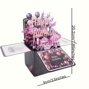 TEMU 1개 고급스러운 3D 생일 카드 - 나비 & 꽃 레이저 컷 디자인, 블랙 & 핑크 풍선, 고품질 종이, 전기 불필요, 생일/발렌타인데이/기념일/축하 행사용, 다목적, 재미있는 생일카드, 특별한 이벤트, 장식 선물, 로맨틱한 기념일, 축제 테마, 수작업 인보이스, 파티 플래너
