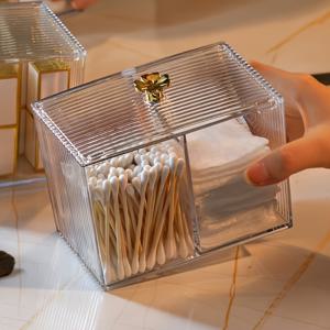 TEMU 투명 아크릴 화장품 보관함 골드 뚜껑 - 펜, 메이크업 패드, 치간치기, 미용 도구 다용도 정리함, 욕실 및 화장대용 클리어 데스크탑 오거나이저, 12가지 특별한 날을 위한 완벽한 선물