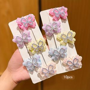 TEMU 10pcs 달콤한 스타일 컬러풀 나비 헤어 클립 - 반짝이는 액센트가 있는 밝은 파스텔 컬러, 여성용 내구성 있는 직물 헤어 액세서리, 캐주얼 일상 사용, 나비 헤어 액세서리, 우아한 헤어피스, 장식 헤어피스