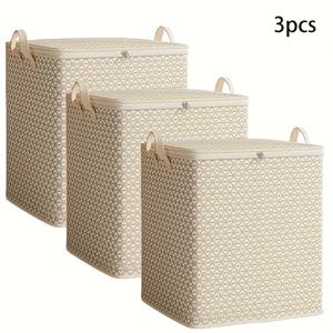 TEMU 지퍼 클로저가 있는 220L 대형 보관백 3팩 - 두꺼운 부직포, 우아한 기하학 패턴의 담요, 침구류, 의류용 - 공간 절약 다목적 정리함, 여행 및 계절별 수납, 튼튼한 손잡이 기능, 침대 밑 수납|이불정리함
