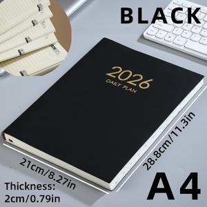 TEMU 2026 A4 가죽 플래너 - 12개월 365일 일기장, 골드 엠보싱 디자인, 360페이지 (180매) 두꺼운 종이, 레트로 스타일, 사무실/학교/개인용 - 11.34x8.35인치, 커버, 부드러운 질감|달력|달력|캘린더