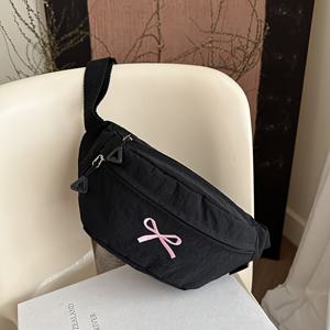 TEMU 2025 스포츠 및 아웃도어 경량 나일론 백, 리본 장식 - 사이클링 & 러닝용 신생대학생 허리팩 - 스타일리시 스트릿웨어 백팩|힙색