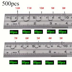 TEMU 500개 카본 스틸 낚시 바늘 세트 - 10가지 사이즈의 날카로운 바브형 원형 훅, 담수 및 해수어용, 내구성 있는 보관함 포함, 어부를 위한 완벽한 선택