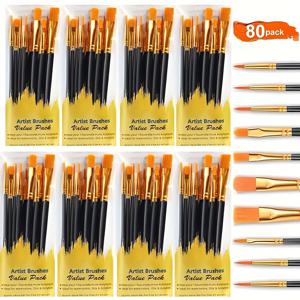 TEMU 80 Professional Artist Brush Set - 고품질 나일론 브리스트로 아크릴, 오일 페인팅, 워터 컬러에 적합 - 마스터 및 초보자에게 이상적. 7가지 색상으로 제공|아크릴물감