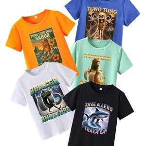 TEMU 5개 남아 여름 반팔 티셔츠 세트, 