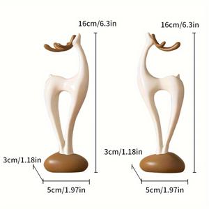 TEMU 2개 세트 기하학적 레진 사슴 조각상 - 모던하고 새해 장식용, 흰색과 갈색 추상 동물 조형물, 집·사무실·거실에 어울리는 선물 및 결혼식·휴일 축제용