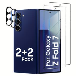 TEMU 삼성 갤럭시 Z 폴드 7 호환 화면 보호기, 강화유리 전면 보호필름 2개 + 카메라 렌즈 보호필름 2개 [거품 없음] [케이스 사용 가능]