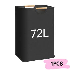 TEMU 1개 대용량 접이식 세탁 바구니, 튼튼한 나무 손잡이 - 가정, 욕실, 세탁실용 튼튼한 패브릭 옷 바구니 - 공간 절약형 정리함, 세탁 바구니