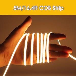 TEMU 5m HOTU LED COB 스트립 조명 - USB 전원 접착식 유연 절단 가능 테이프 조명, 6000K/3000K 화이트/웜 화이트, 16.4ft 길이, 실내 사용, 가정, 주방, 옷장, 캐비닛 & TV 벽 장식용 5m/16.4ft COB 스트립, 가정용 LED 스트립 조명