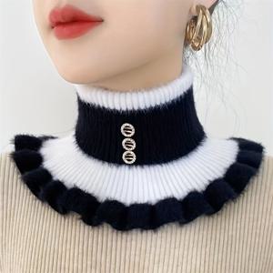 TEMU 여성용 두꺼운 모조 밍크 퍼 스카프 - 탄력 있는 넥 워머 & 시크한 칼라, 레드/화이트/블랙/그레이, 추위 날씨를 위한 우아한 겨울 액세서리, 정장 및 일상복 - 크리스마스/할로윈 선물, 여성용 겨울 옷, 축제 의상 강화, 장식 버튼, 부드러운 질감, 계절 패션, 스타일리시 랩, 편안한 소재, 패션 애호가를 위한 겨울 의류