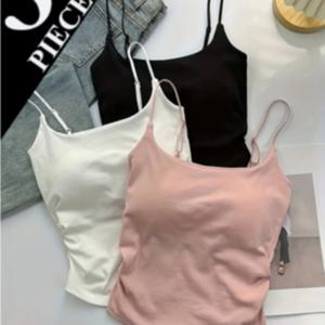 TEMU 여성용 민소매 탑 3pcs - 내장 브라 스트레치 탱크탑, 나일론/스판덱스 혼방 쉐이퍼웨어 캐미솔 - 일상 & 포멀룩 필수 아이템 - 핑크/블랙/화이트 - 봄/여름 시즌 필수품, 여름 의류, 우아한 캐주얼 웨어, 부드러운 소재