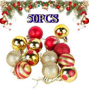 TEMU 50개 크리스마스 장식 세트 - 반짝이는 레드 & 골든 데코 볼 9가지 스타일! 트리, 화환, 가랜드, 웨딩, 파티 장식에 완벽한 홈 스타일링과 크리스마스 선물, 벽난로 액센트용