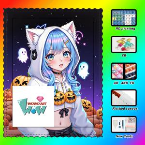 TEMU WOWO ART 할로윈 귀여운 소녀 5D 페인팅 키트 - 고품질 레진, AB & , 플로킹 패브릭, 할로윈 선물, 애니메이션 테마 공예, 할로윈 공예 키트에 완벽함 | 재미있는 디자인 | 세밀한 장인 정신, 할로윈 장식, Wowo 아트, 페인팅, 아트 캐릭터, 새로운 페인팅 키트|보석십자수