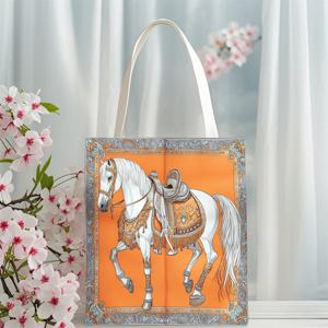 TEMU 1개 14x16인치/35x40cm 쇼핑백 화이트 호스 & 나이트 디자인 - 내구성 있는 폴리에스터, 여행용 재사용 가능한 장바구니, 해변 및 일상 사용 - 여성, 친구, 가족을 위한 완벽한 선물, 스타일리시 액세서리, 튼튼한 손잡이 구조, 체인 장식 나이트 토트백, 대형 호스 백, 폴과 체인 에코백 호스, 여성용 패브릭 백, 쇼핑백|소품샵