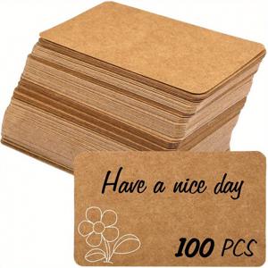 TEMU 100개 미니 크래프트 카드보드 명함 & 노트지 - 8.99cm x 5.08cm 갈색 카드, 둥근 모서리, 브랜딩, 이벤트, 결혼식, 생일, 크리스마스용 빈 라벨 - 내구성 있고 유연한 미니 카드, 홍보용, 사무용품, 텍스트 메시지 노트, 휴일 선물, 브랜딩용 대량 팩 - 레이저/잉크젯 호환