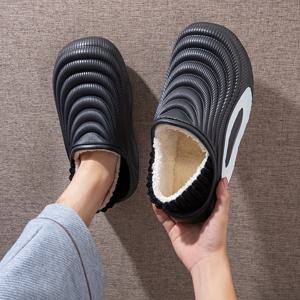 TEMU ECAC 겨울 따뜻한 플러시 슬리퍼 - 두꺼운 EVA 밑창, 기하학적 패턴의 슬립온 디자인, 둥근 앞코, 실내/실외 사용, 남녀 공용, 아늑한 홈웨어 & 캐주얼 웨어, 실내 슬리퍼 | 아늑한 슬립온 | 플러시 내부 안감, 겨울 슬리퍼