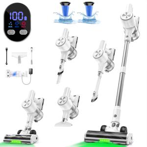 TEMU 45Kpa 무선 진공 청소기, 가정용 60분 진공 청소기, LED 디스플레이가 있는 스틱 진공 청소기, 업그레이드된 엉킴 방지 녹색 바닥 브러시, 반려동물 털 카펫 나무 바닥용 충전식 진공 청소기