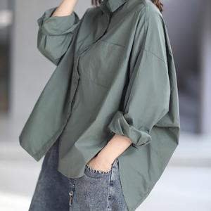 TEMU 여성 봄여름 빅사이즈 부드러운 편안한 날씬해 보이는 긴팔 터틀넥 셔츠 상의 아우터 솔리드 데일리 캐주얼 루즈핏 포켓 남방 코트 슬림소녀 SLIM GIRL
