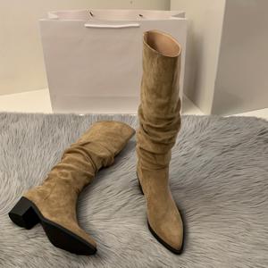TEMU 여성용 우아한 뾰족토 미디엄 힐 앵클 부츠 - 슬립온 레이어드 디자인, 소프트 안감 고무 밑창, 블랙/브라운 색상, 캐주얼 및 세미포멀 올시즌 착용, 플리츠 스타일 | 하이힐 천 신발|신발