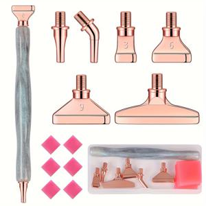 TEMU 1pc 밝은 플래시 직물 모양 플라스틱 펜 + 6pcs 은색/로즈 골든/컬러/은색 헤드 + 6pcs 빨간색 접착제 + 1pc 플라스틱 상자 스레드 다이아몬드 페인팅 포인트 다이아몬드 도구 세트