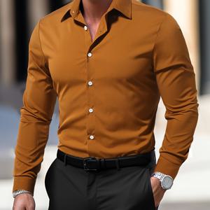 TEMU 남성 슬림핏 긴팔 드레스 셔츠 - 솔리드 컬러 클래식 칼라 버튼업 캐주얼 셔츠, 봄&가을용 통기성 & 주름 방지, 손세탁/드라이클리닝 가능, 정장용, 세련된 룩, 가을 의류, 현대적인 남성복, 주름 방지 소재, 전문가용