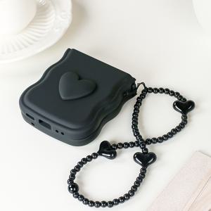 TEMU 1 웨이브형 안티드롭 라이트 베이지 하트 비즈 접이식 폰 케이스 - 갤럭시 Z 플립3 5G, 갤럭시 Z 플립4 5G, 갤럭시 Z 플립5 5G, 갤럭시 Z 플립6 5G 호환