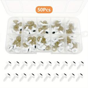 TEMU 50개 흰색 플라스틱 눈, 그로밋 포함, 10mm, DIY 공예 인형 만들기 용품, 미술 및 공예 도구, 봉제 액세서리, 금붕어 눈 재질: 플라스틱