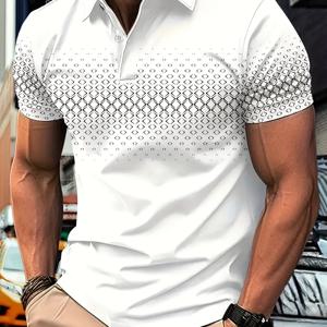 TEMU 남성용 캐주얼 여름 폴로 셔츠 그래픽 - 레드 & 화이트 3D 프린트 디자인, 반팔, 버튼업, 캐주얼 웨어, 캐주얼 여름 웨어 | 그래픽 프린트 셔츠 | 편안한 핏 셔츠