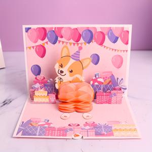 TEMU 1개의 재밌는 코기견 생일 축하 3D 팝업 카드 - 수제 종이 조각 - 벌집 공에 코기 엉덩이 특징 - 친구, 가족, 부모님, 사랑하는 사람을 위한 - 생일 및 축하 초대장에 완벽