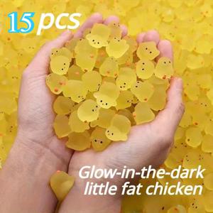 TEMU 15/30pcs Glow-in-the-Dark Mini Chicken Figurines - 귀여운 노란색 PVC 스타트와 빨간 막대, 가정 장식, 지갑 만들기 공예, 새 인형, 지갑 만들기 용품, 상상력 있는 디자인, 생동감 있는 색상