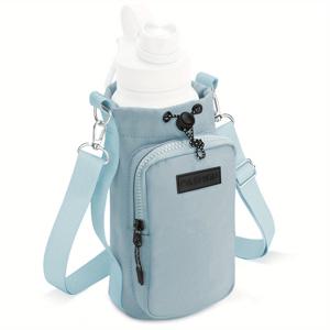 TEMU 1개 내구성 있는 금속 버클 물병 캐리어, 휴대폰 포켓, 조절 가능한 어깨끈 & 지퍼 포켓 - 여행, 캠핑, 야외 모험에 이상적 - 완벽한 선물 (물병 미포함), 캠핑 장비 | 조절 가능한 스트랩 가방 | 안전한 지퍼 포켓, 물병 홀더