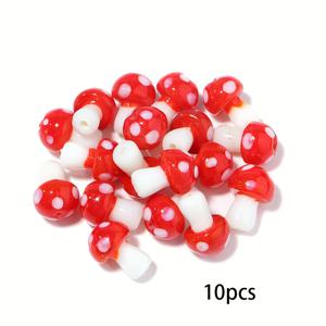 TEMU 10개/14mm 화이트 로드 작은 머쉬룸 램프워크 유리 비즈, DIY 수제 목걸이 귀걸이 팔찌 헤어 클립 펜던트 액세서리에 적합