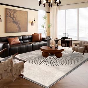 TEMU 대형 초소프트 벨벳 매트 - 거실, 침실, 사무실, 가정 장식에 이상적인, 베이지와 블랙으로 프린트된, 현대적인 벨벳 매트, 침실 바닥 장식 | 대형 초소프트 벨벳 매트 | 미끄럼 방지 후면, 거실용 러그