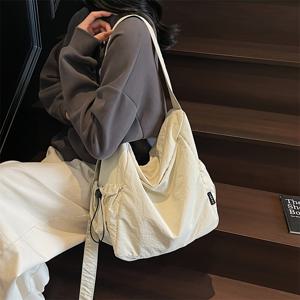TEMU 메인랜드 여성용 경량 나일론 크로스바디 백 - 조절 가능한 스트랩 & 지퍼 클로저, 생기 넘치는 옐로우, 다양한 색상, 내구성 있는 폴리에스터 안감, 캐주얼 및 프로페셔널 사용 가능, 다재다능한 패션 액세서리, 안전한 지퍼백