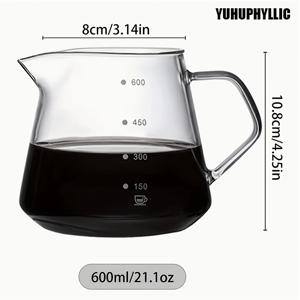 TEMU 1개 YUHUPHYLLIC 유리 커피 포트 - V자형 디자인, 편안한 그립을 위한 두꺼운 스케일 라인, 내구성 있는 보로실리케이트 유리, 우아한 패턴의 주방 & 커피숍 용품, 스타일리시 음료 서빙, 홈 바리스타, 모던 주방용품, 주방용품, 카페 소유자를 위한