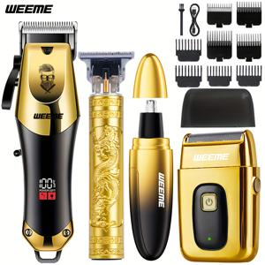 TEMU WEEME 남성용 전기 헤어 클리퍼 4종 세트, 헤어 클리퍼, 조각 가위, 전기 면도기, 코털 정리기, 수염 및 헤어 케어를 위한 올인원 그루밍 키트, 미용실 및 가정용, 남성을 위한 이상적인 선물 세트