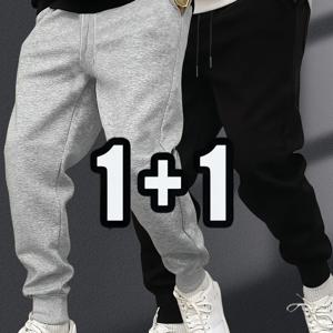 TEMU 2개 남성용 조거 팬츠 - 드로스트링 허리, 네이비/블랙/다양한 색상 옵션, 일상/운동/스트릿웨어, 기계 세탁 가능, 매끄러운 소재의 캐주얼 운동 바지|남자바지|바지|헬스복