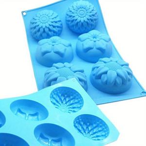 TEMU DIY 공예용 6구 실리콘 꽃 모양 비누 몰드 - 랜덤 컬러, 꽃잎과 잎 디자인, 수제 비누 제작에 이상적, 실리콘 비누 몰드, 공예 재료, 생동감 있는 공예 용품, 내구성 있는 공예 소재