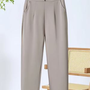 TEMU 여성용 주름 방지 솔리드 컬러 정장 바지 - 레그 크롭 앵클 길이, 포켓 포함, 베이지/블랙/네이비 블루, 봄/가을 캐주얼에서 세미포멀 의상까지, 일상 및 직업복으로 다재다능