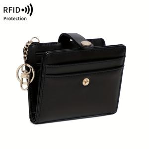 TEMU MIYIN RFID 차단 여성용 지갑 - 슬림한 연한 파란색 합성 가죽, 스냅 클로저, 다중 카드 슬롯 & 현금 수납공간, 우아한 디자인, 폴리에스터 안감, 키체인 포함 - 스타일리시한 일상 액세서리, 그녀를 위한 완벽한 선물, 귀여운 지갑