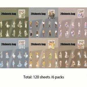 TEMU 6개입 120개입, 패셔너블하고 부드러운 오리지널 캐릭터 PET 스티커, 남성 프랑스 휴식 시리즈, 수제 DIY 콜라주 장식용 종이, 스크랩북 액세서리, 다중 장면에 적합한 노트북 스티커, 공예 애호가, 쓰레기 저널 스티커 예술 및 공예 장식 스티커, 스크랩북 스티커, 스티커, 랩탑 스티커, 스크랩북 용품