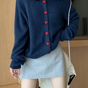 TEMU 여성용 솔리드 컬러 하트 버튼 디테일 가디건 - 긴 소매 라운드 넥 가을 겨울 스웨터, 일본식 한국 스타일 우아한 레귤러 핏, 가을 의류, 질감, 편안한 착용
