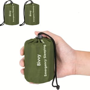 TEMU 캠핑 및 하이킹 모험용 반사 담요가 있는 LPE 소재의 슬리핑 비비 백 2개 세트
