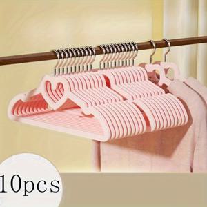 TEMU 10개 핑크 벨벳 옷걸이 - 강력한, 미끄럼 방지 360° 회전 옷걸이, 하트 디자인, 작은 소녀 옷을 위한 공간 절약 옷장 정리기, 옷 정리 보관