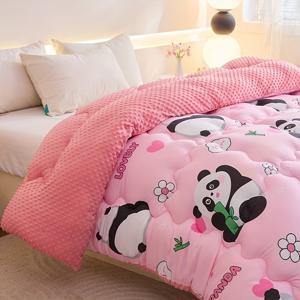 TEMU 3pcs 팬다 & 꽃 프린트 이불 세트, 피부 친화적인 비즈 충전, 가을 & 겨울을 위한 높은 탄력성의 이불, 침실, 객실, 여행 - 따뜻한 플리스 코어, 1개의 두꺼운 이불과 2개의 베개커버(삽입 없음) - 건조 청소만, 100% 폴리에스터, 짠 직물 공예, 액티브 프린트, 퀼트 디자인