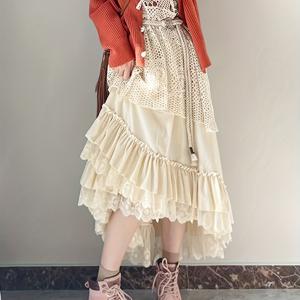 TEMU 여성용 빈티지 레이스 트림 A라인 스커트 드레스 - 비대칭 밑단 플레어 미디 길이 드레스, 레이어드 스커트, 단색 (화이트/베이지/네이비) 봄/가을용, 손세탁 가능 웨딩 게스트, 교회 및 세미 포멀 의상 - 2025 신상 스타일|여성원피스|빈티지|드레스