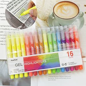 TEMU 16pcs FUNFULL 젤 하이라이터 - 흡수되지 않음, 종이 안전, 부드러운 슬라이드, 생생한 색상 (노란색, 오렌지색, 핑크색, 빨간색, 보라색, 파란색, 초록색, 라이트 블루, 노란색-초록색) 일기, 독서 및 공부 노트, 학교용 하이라이터, 노트-taking, 색다른 쓰기, 내구성 있는 쓰기 도구