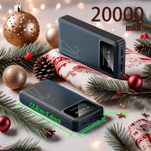 TEMU 20000-10000mAh 휴대용 파워 뱅크, 듀얼 LED 조명, 듀얼 입력/출력, 대형 LED 전원 디스플레이 포함, 아이폰 15 프로/14맥스/13/12 기기/(USB 타입-C)에 적합한 휴대용 폰 충전기, 야외 비상 전원 백업 배터리 팩, 선물|보조배터리|휴대폰케이스|C타입충전기