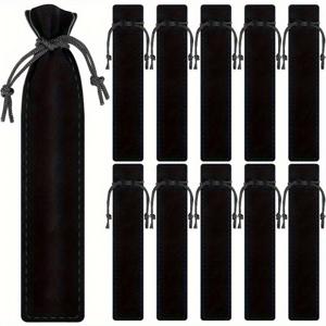TEMU 50pcs 검은색 벨벳 펜 파우치, 드로스트링 클로저 - 학교, 사무실 또는 여행용 부드러운 인조 가죽 펜 & 연필 케이스 홀더, 학용품, 우아한 디자인, 부드러운 질감|필통